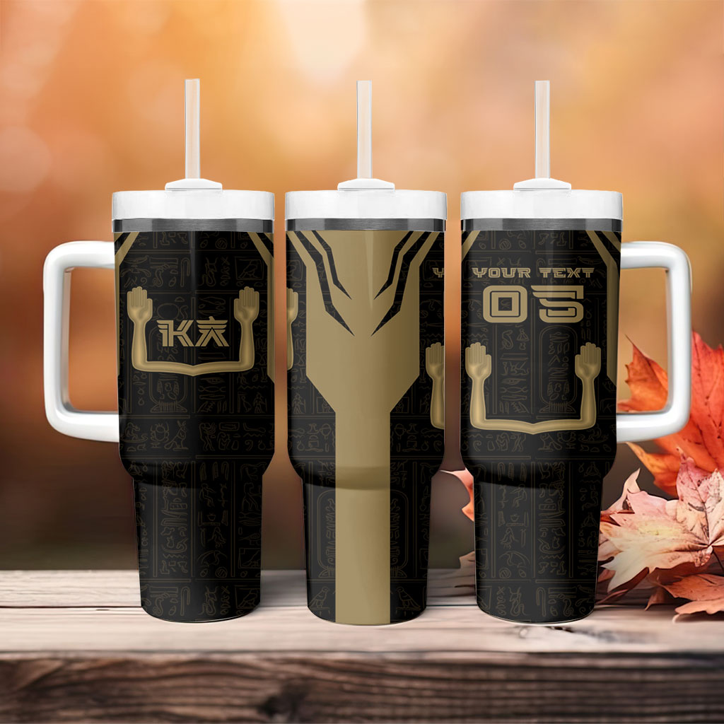 Custom Egypt KA Tumbler With Handle Gold Symbol Hieroglyphic Texture