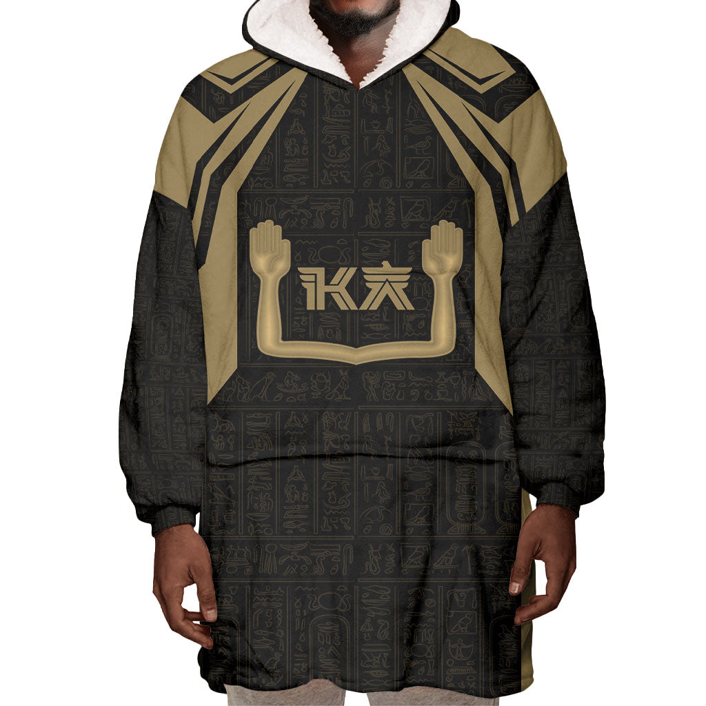 Custom Egypt KA Wearable Blanket Hoodie Gold Symbol Hieroglyphic Texture