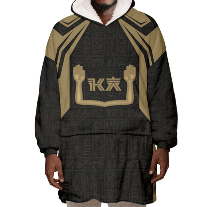 Custom Egypt KA Wearable Blanket Hoodie Gold Symbol Hieroglyphic Texture