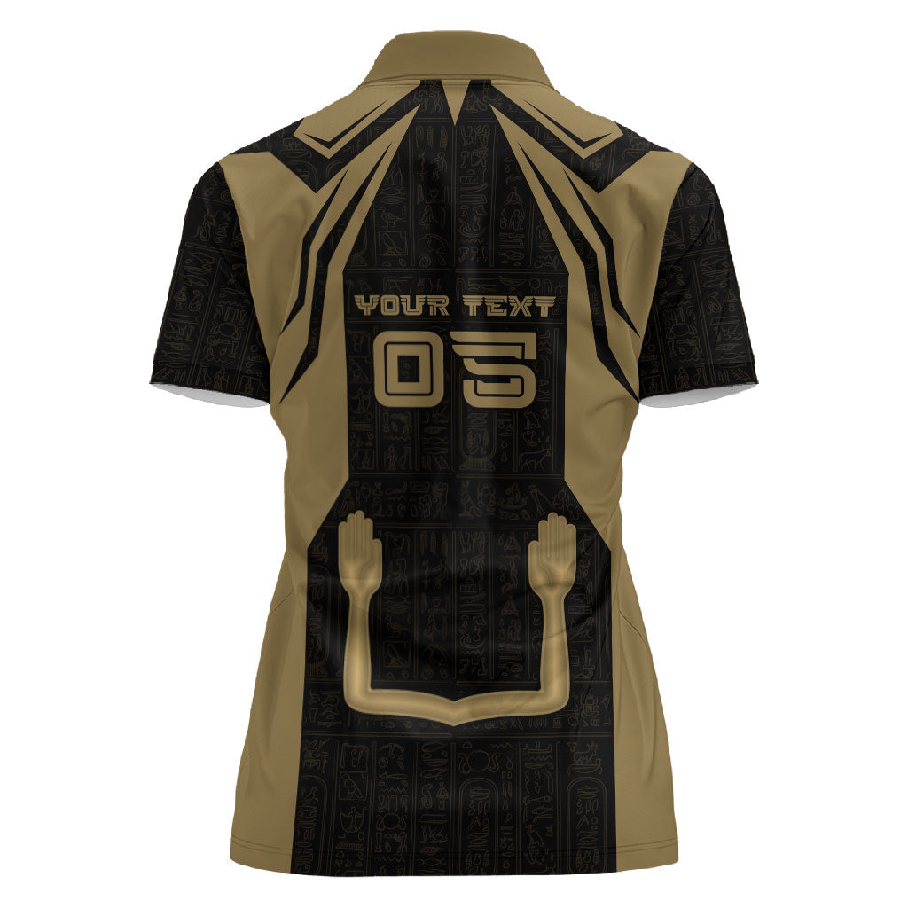 Custom Egypt KA Women Polo Shirt Gold Symbol Hieroglyphic Texture