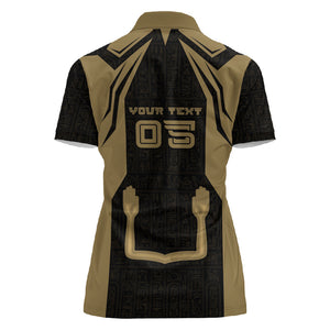 Custom Egypt KA Women Polo Shirt Gold Symbol Hieroglyphic Texture