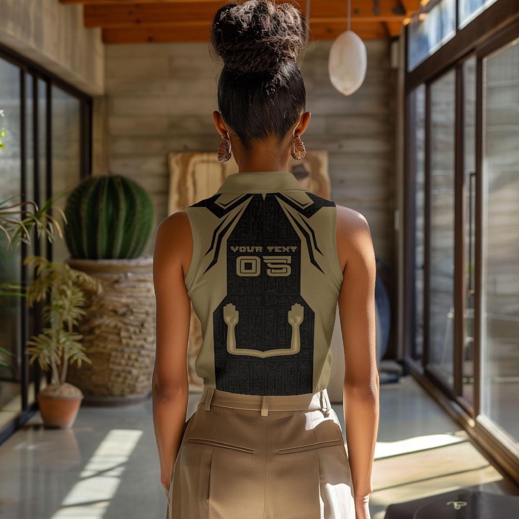 Custom Egypt KA Women Sleeveless Polo Shirt Gold Symbol Hieroglyphic Texture