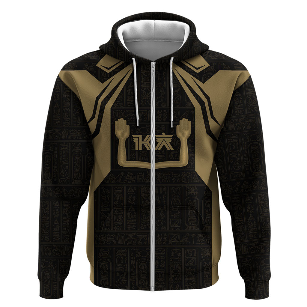 Custom Egypt KA Zip Hoodie Gold Symbol Hieroglyphic Texture