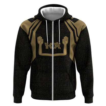 Custom Egypt KA Zip Hoodie Gold Symbol Hieroglyphic Texture