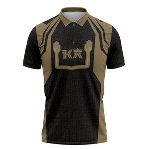 Custom Egypt KA Zipper Polo Shirt Gold Symbol Hieroglyphic Texture