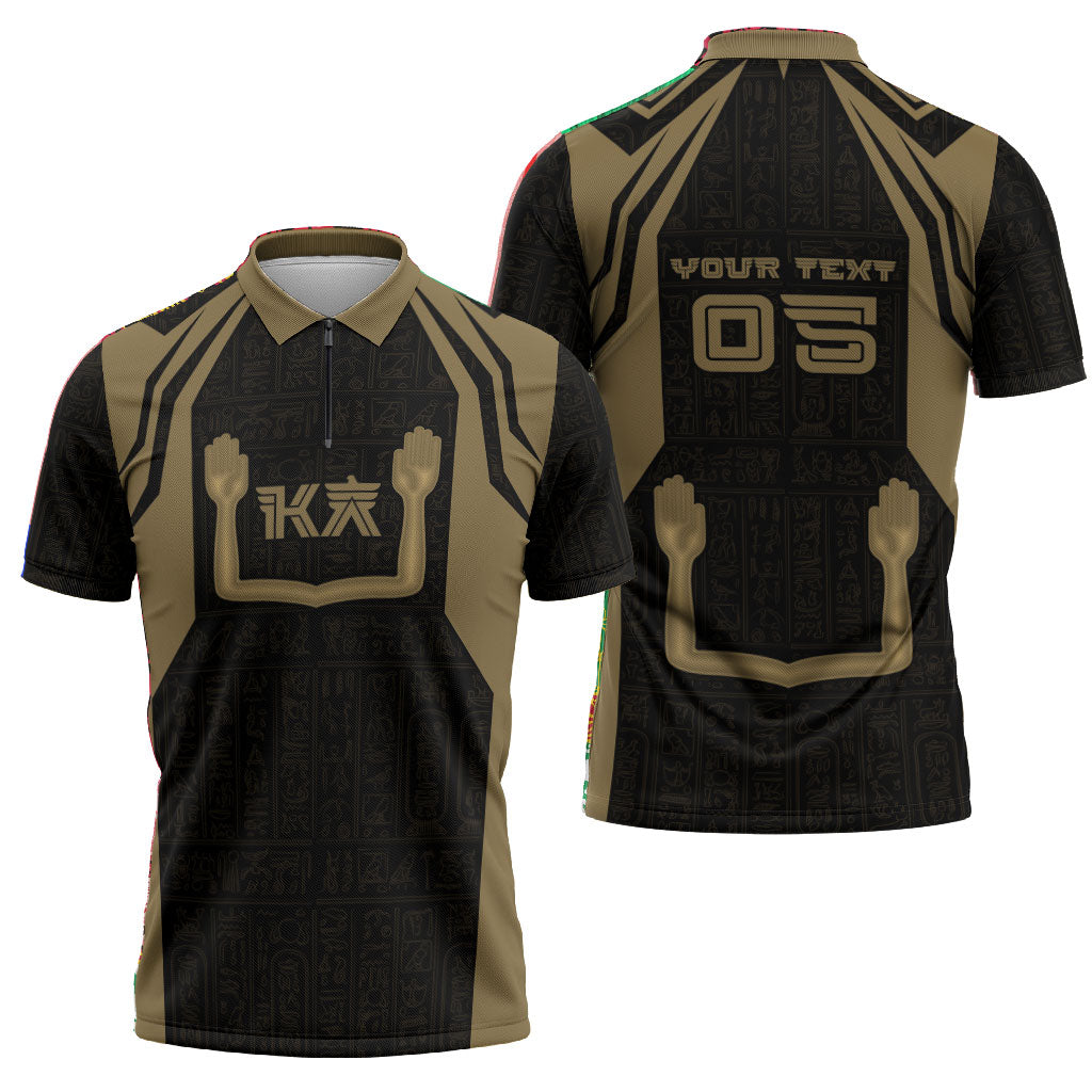 Custom Egypt KA Zipper Polo Shirt Gold Symbol Hieroglyphic Texture
