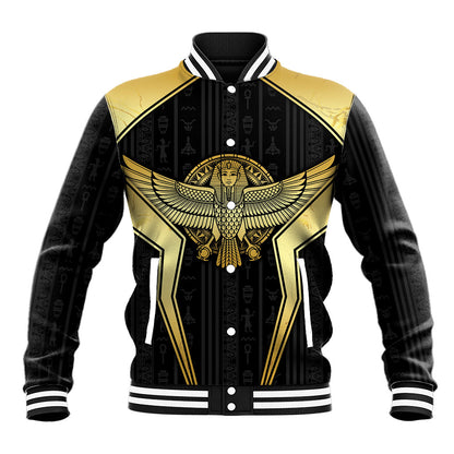 Egypt BA Baseball Jacket Winged Pharaoh Hieroglyphic Patterns