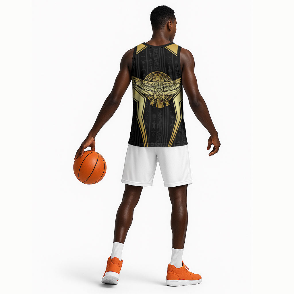 Egypt BA Basketball Jersey Winged Pharaoh Hieroglyphic Patterns