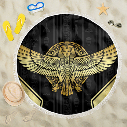 Egypt BA Beach Blanket Winged Pharaoh Hieroglyphic Patterns