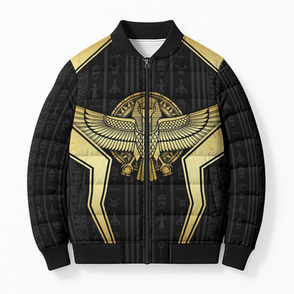 Egypt BA Bomber Puffer Jacket Winged Pharaoh Hieroglyphic Patterns