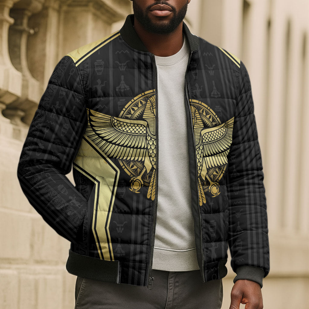 Egypt BA Bomber Puffer Jacket Winged Pharaoh Hieroglyphic Patterns