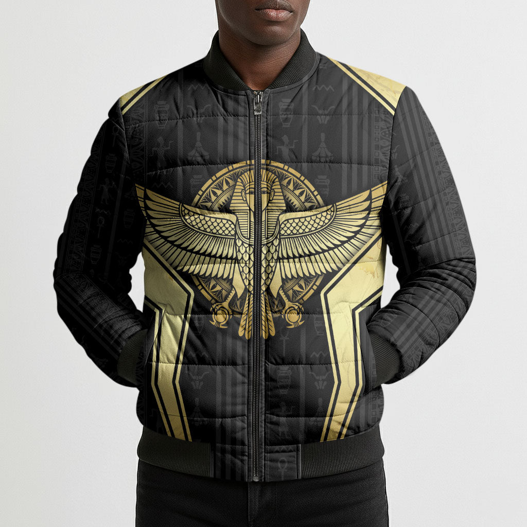 Egypt BA Bomber Puffer Jacket Winged Pharaoh Hieroglyphic Patterns
