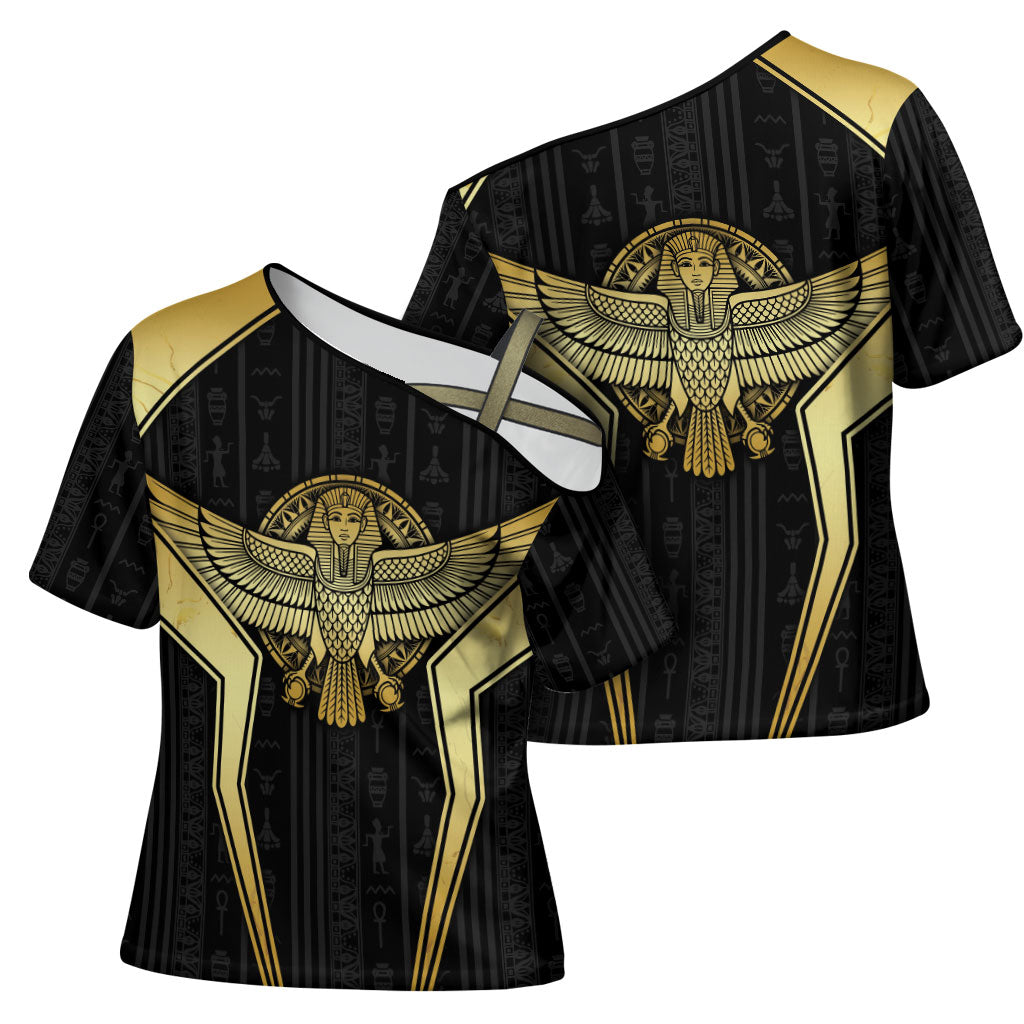 Egypt BA Cross Shoulder Shirt Winged Pharaoh Hieroglyphic Patterns