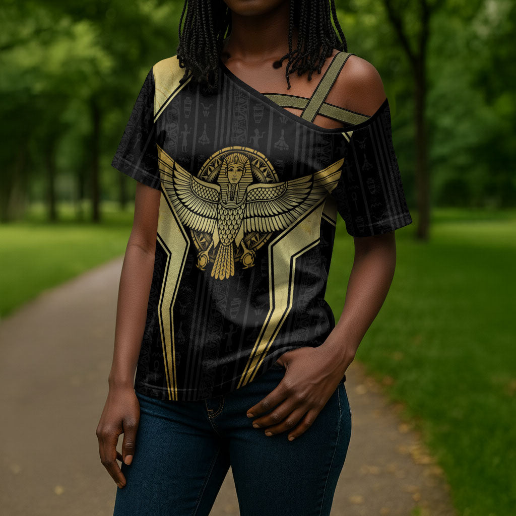 Egypt BA Cross Shoulder Shirt Winged Pharaoh Hieroglyphic Patterns