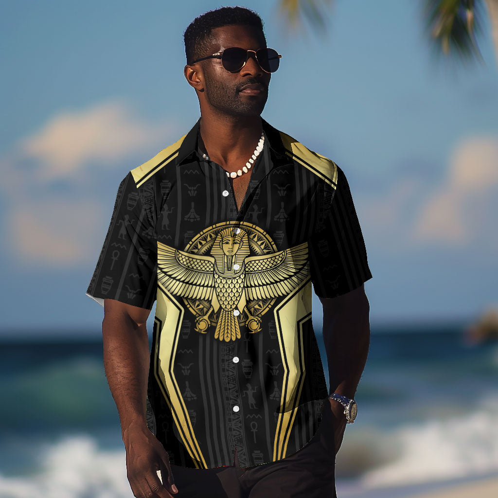 Egypt BA Hawaiian Shirt Winged Pharaoh Hieroglyphic Patterns