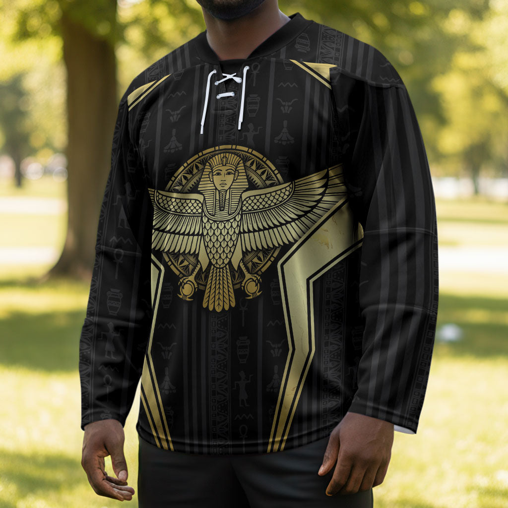 Egypt BA Hockey Jersey Winged Pharaoh Hieroglyphic Patterns