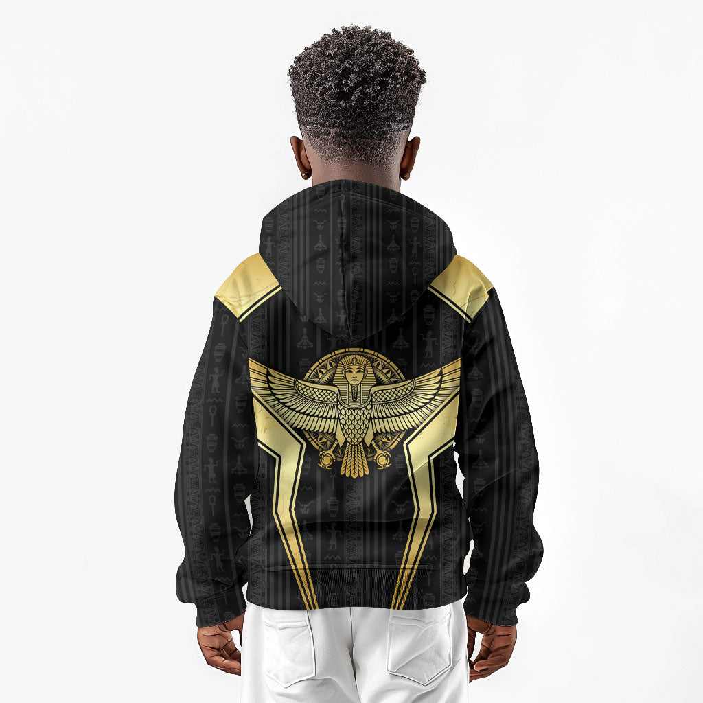 Egypt BA Kid Hoodie Winged Pharaoh Hieroglyphic Patterns