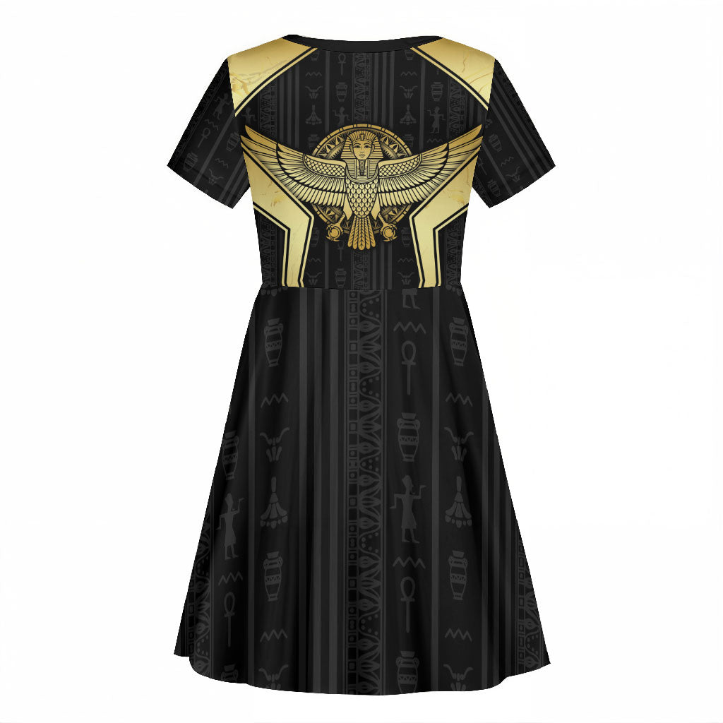 Egypt BA Kid Short Sleeve Dress Winged Pharaoh Hieroglyphic Patterns