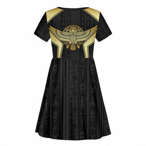 Egypt BA Kid Short Sleeve Dress Winged Pharaoh Hieroglyphic Patterns