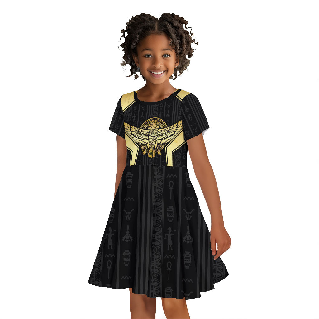 Egypt BA Kid Short Sleeve Dress Winged Pharaoh Hieroglyphic Patterns