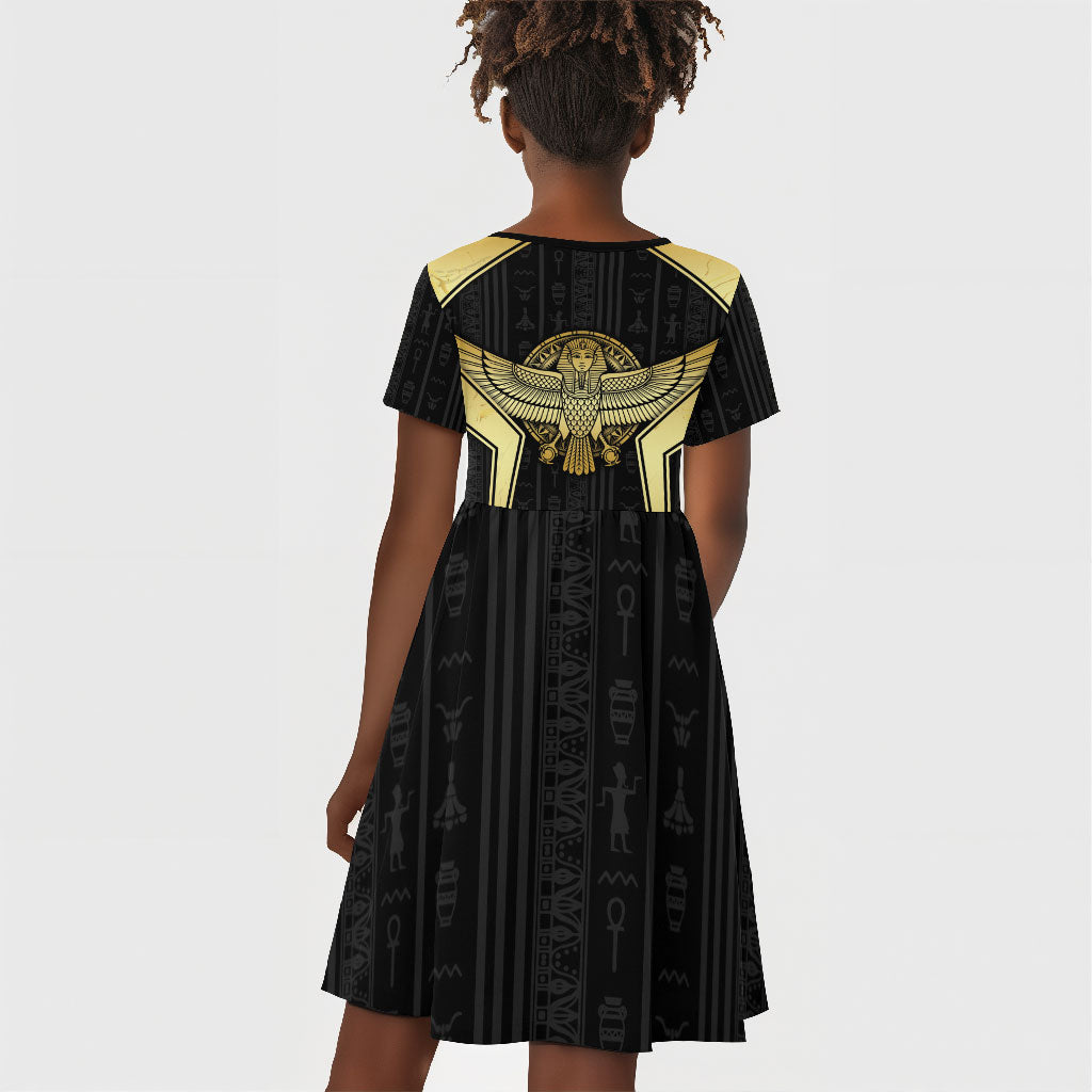 Egypt BA Kid Short Sleeve Dress Winged Pharaoh Hieroglyphic Patterns