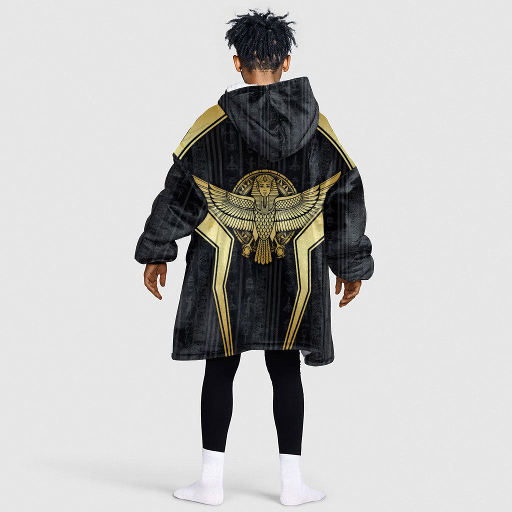 Egypt BA Kid Wearable Blanket Hoodie Winged Pharaoh Hieroglyphic Patterns