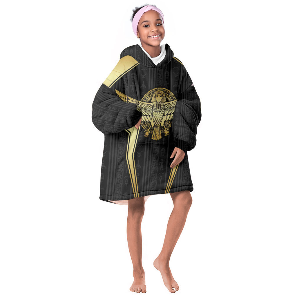 Egypt BA Kid Wearable Blanket Hoodie Winged Pharaoh Hieroglyphic Patterns