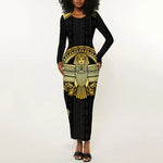 Egypt BA Long Sleeve Bodycon Dress Winged Pharaoh Hieroglyphic Patterns