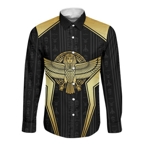 Egypt BA Long Sleeve Button Shirt Winged Pharaoh Hieroglyphic Patterns
