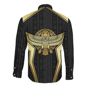 Egypt BA Long Sleeve Button Shirt Winged Pharaoh Hieroglyphic Patterns