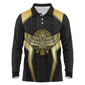 Egypt BA Long Sleeve Polo Shirt Winged Pharaoh Hieroglyphic Patterns