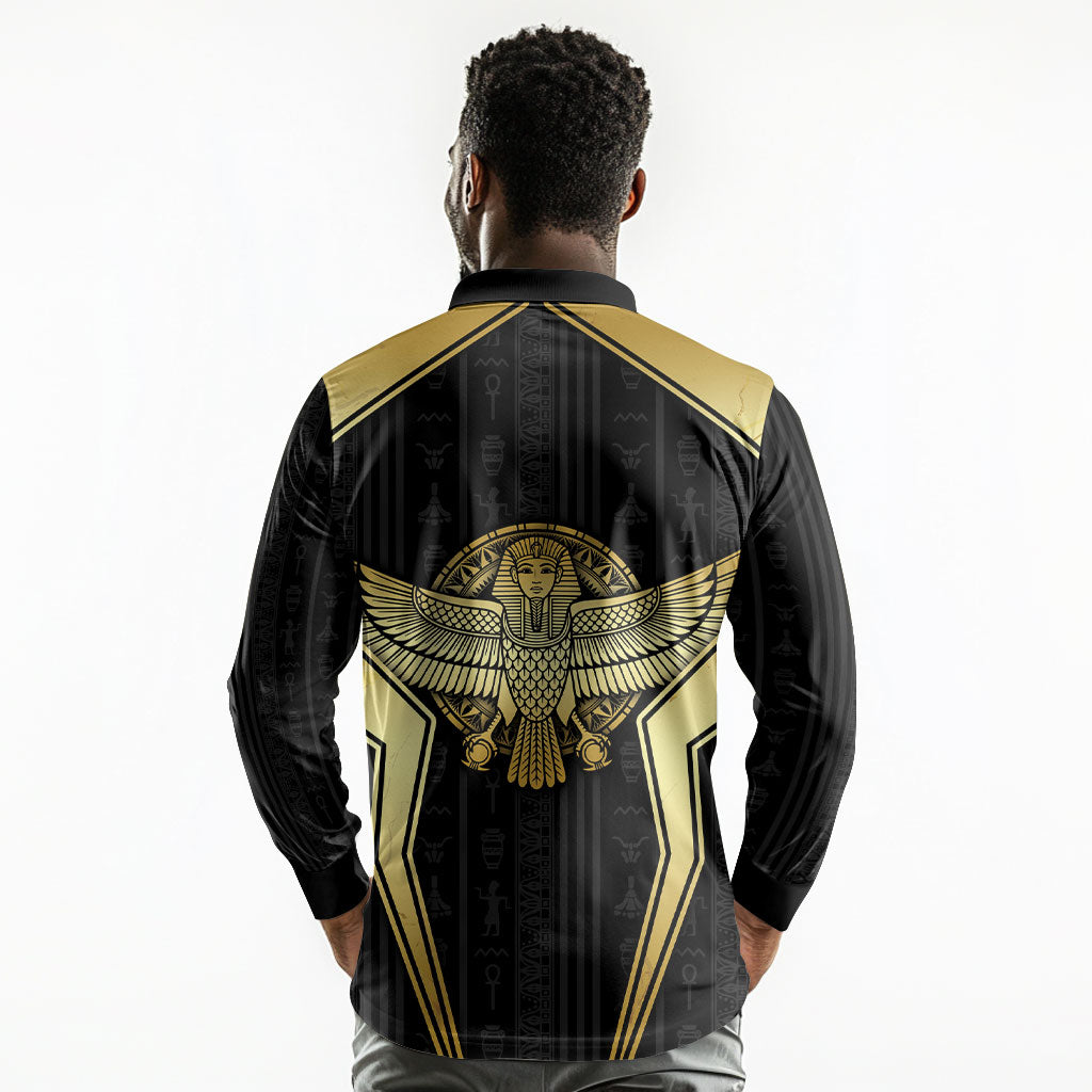 Egypt BA Long Sleeve Polo Shirt Winged Pharaoh Hieroglyphic Patterns