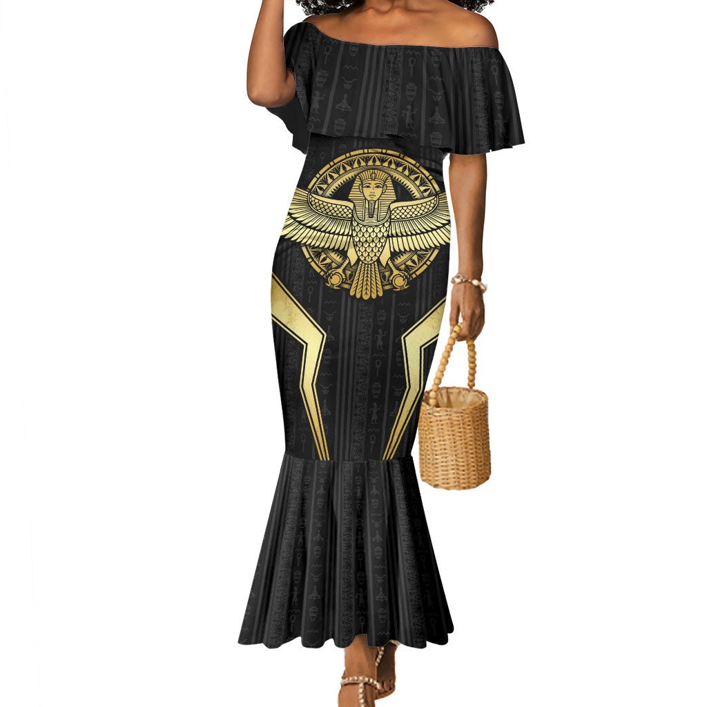 Egypt BA Mermaid Dress Winged Pharaoh Hieroglyphic Patterns