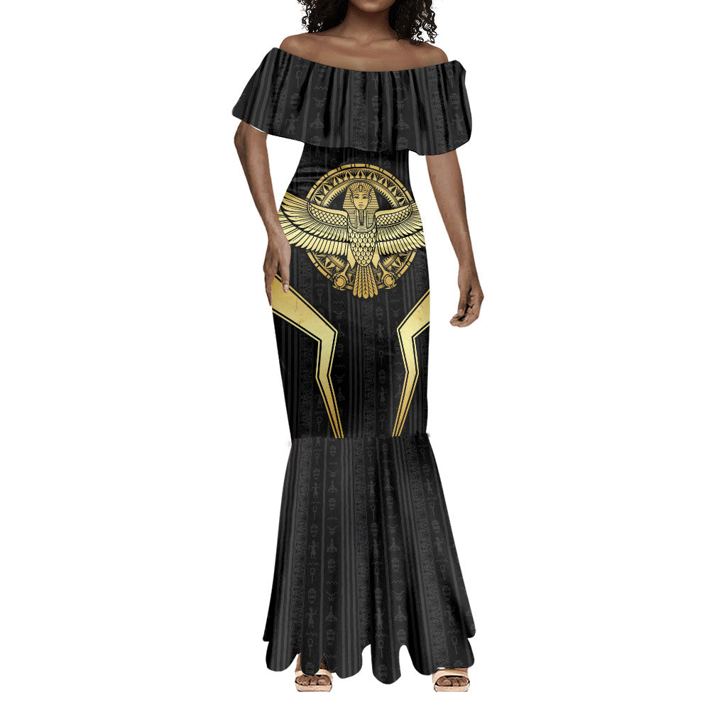 Egypt BA Mermaid Dress Winged Pharaoh Hieroglyphic Patterns