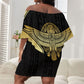 Egypt BA Off Shoulder Short Dress Winged Pharaoh Hieroglyphic Patterns