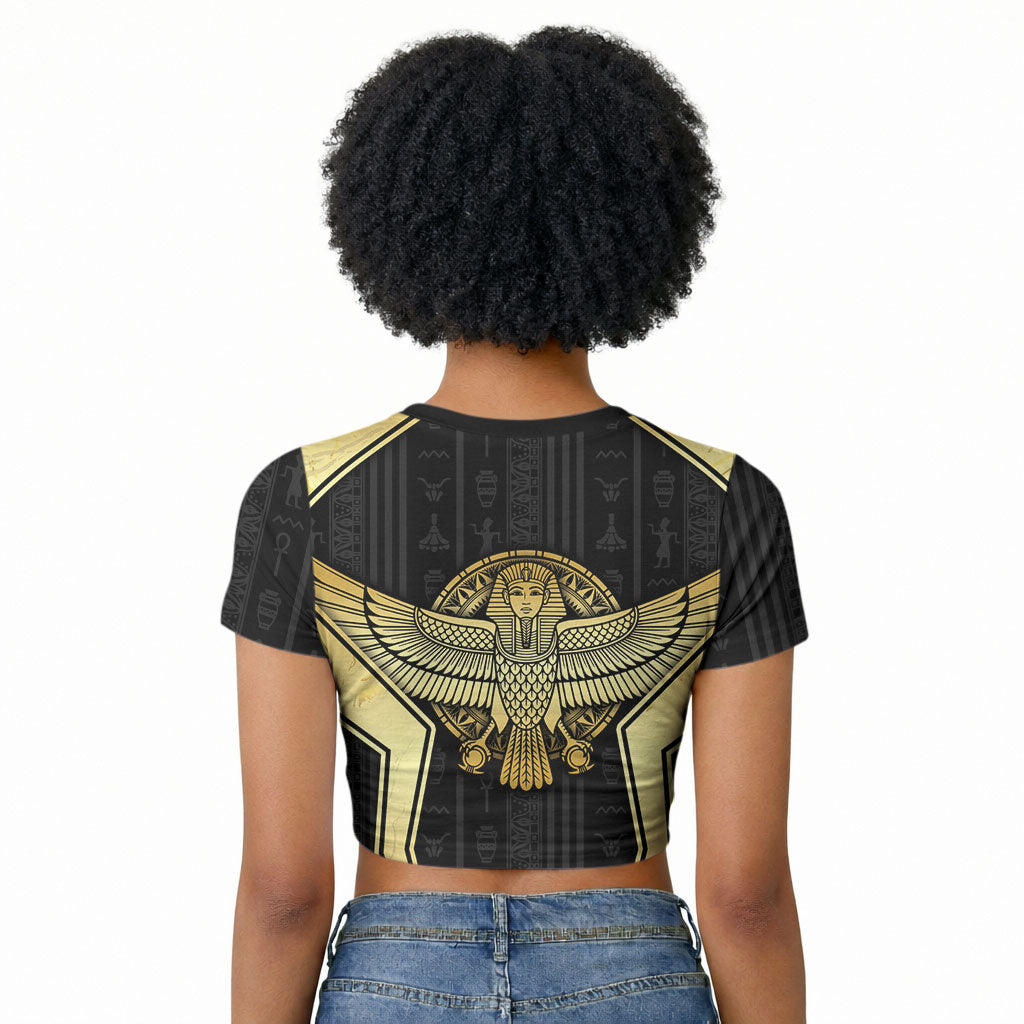 Egypt BA Raglan Cropped T shirt Winged Pharaoh Hieroglyphic Patterns