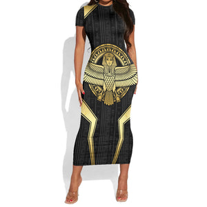 Egypt BA Short Sleeve Bodycon Dress Winged Pharaoh Hieroglyphic Patterns