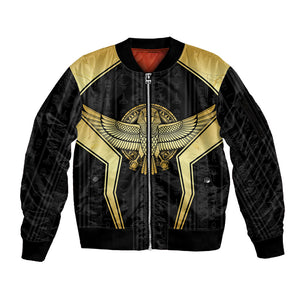 Egypt BA Sleeve Zip Bomber Jacket Winged Pharaoh Hieroglyphic Patterns