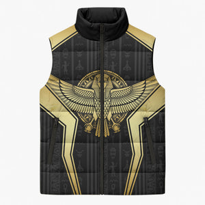 Egypt BA Sleeveless Puffer Jacket Winged Pharaoh Hieroglyphic Patterns