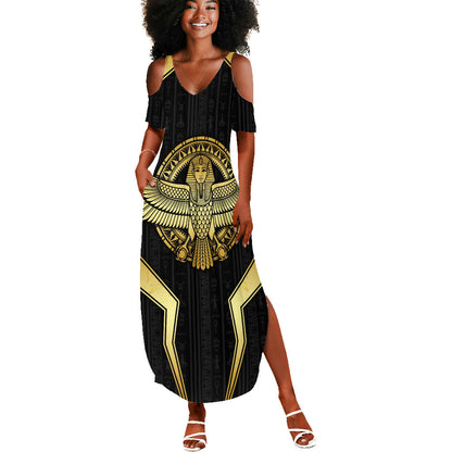 Egypt BA Summer Maxi Dress Winged Pharaoh Hieroglyphic Patterns