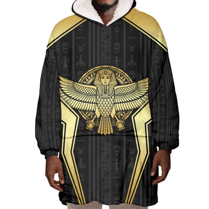 Egypt BA Wearable Blanket Hoodie Winged Pharaoh Hieroglyphic Patterns