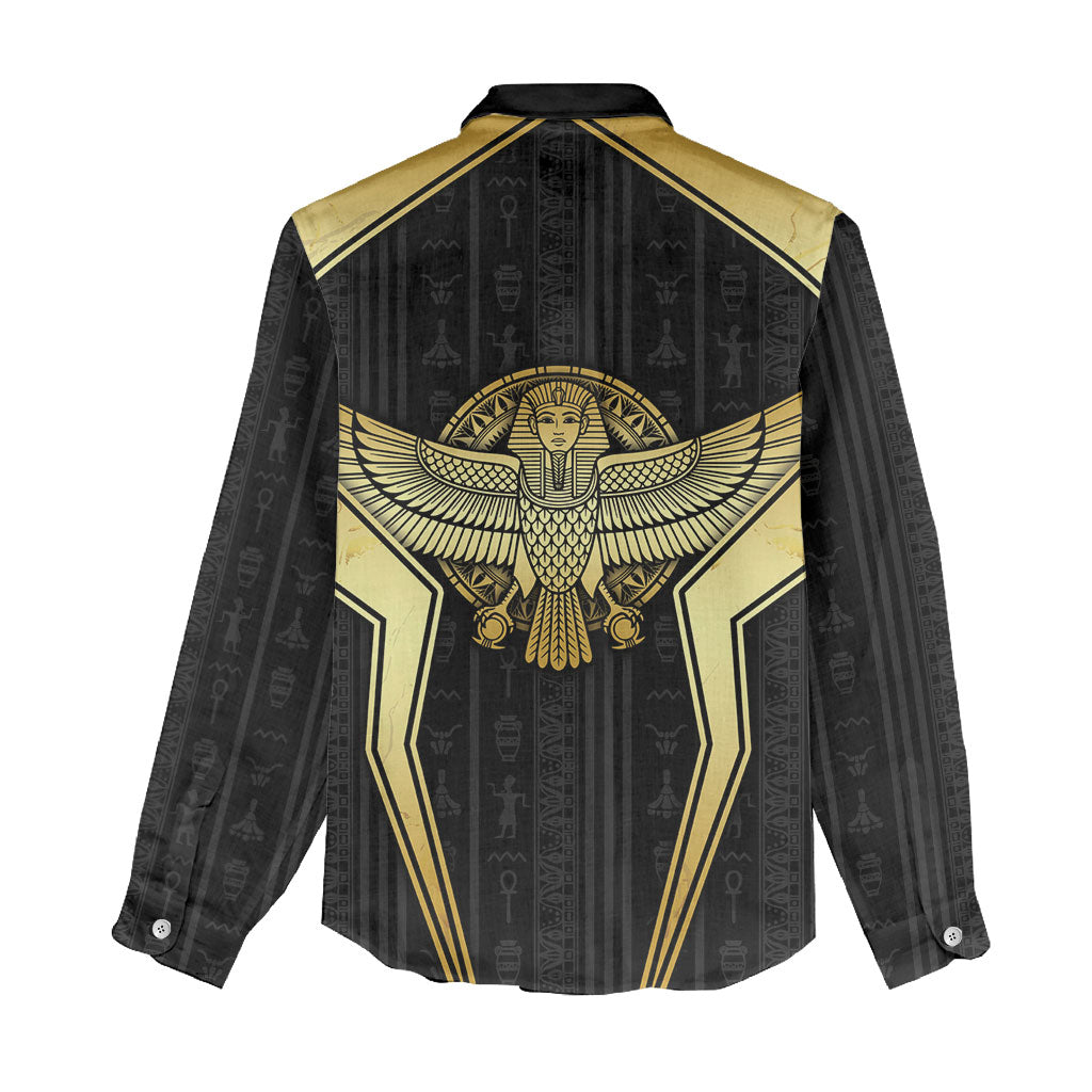 Egypt BA Women Casual Shirt Winged Pharaoh Hieroglyphic Patterns