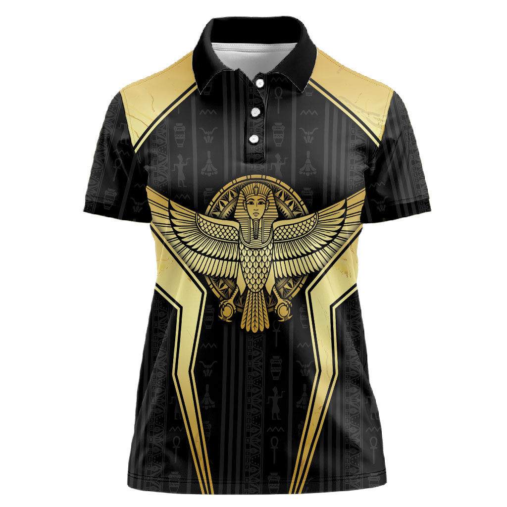 Egypt BA Women Polo Shirt Winged Pharaoh Hieroglyphic Patterns