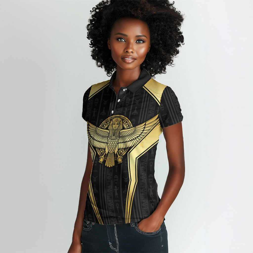 Egypt BA Women Polo Shirt Winged Pharaoh Hieroglyphic Patterns