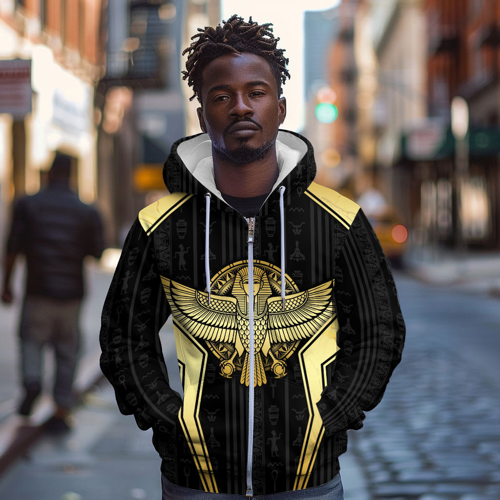 Egypt BA Zip Hoodie Winged Pharaoh Hieroglyphic Patterns