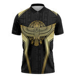 Egypt BA Zipper Polo Shirt Winged Pharaoh Hieroglyphic Patterns