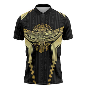 Egypt BA Zipper Polo Shirt Winged Pharaoh Hieroglyphic Patterns