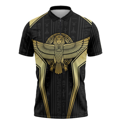 Egypt BA Zipper Polo Shirt Winged Pharaoh Hieroglyphic Patterns