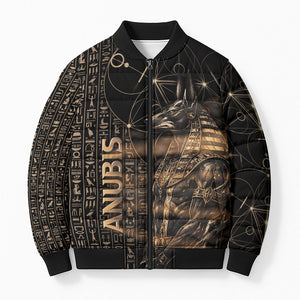 Personalized Egyptian God Anubis Bomber Puffer Jacket Jackal Headed Deity Ancient Egypt Mythology Gilded