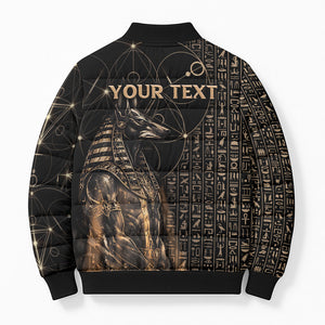 Personalized Egyptian God Anubis Bomber Puffer Jacket Jackal Headed Deity Ancient Egypt Mythology Gilded